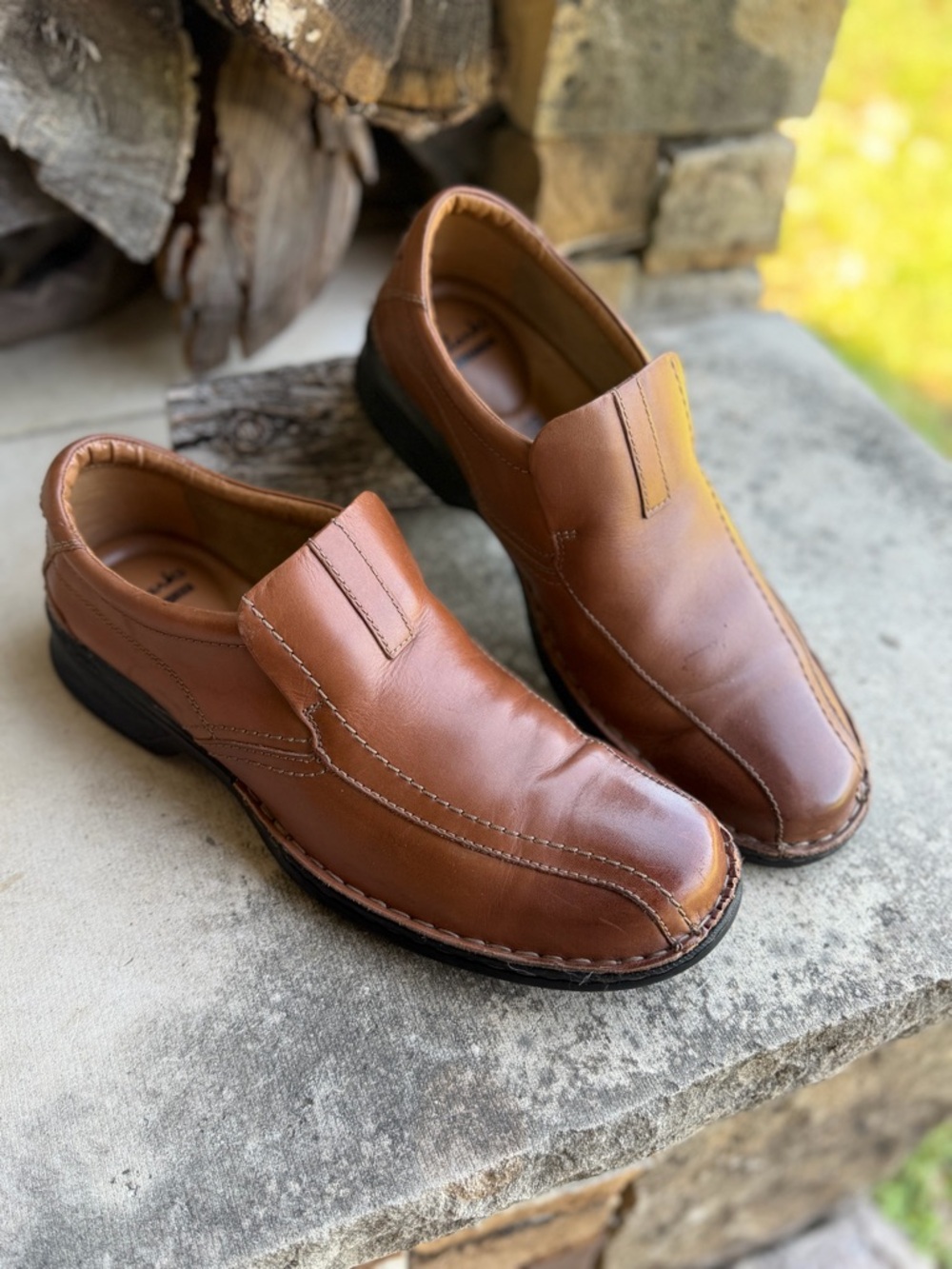Clarks Collection Men's Soft Cushion Ortholite Brown Leather Loafers‎ Sz- 10. Y